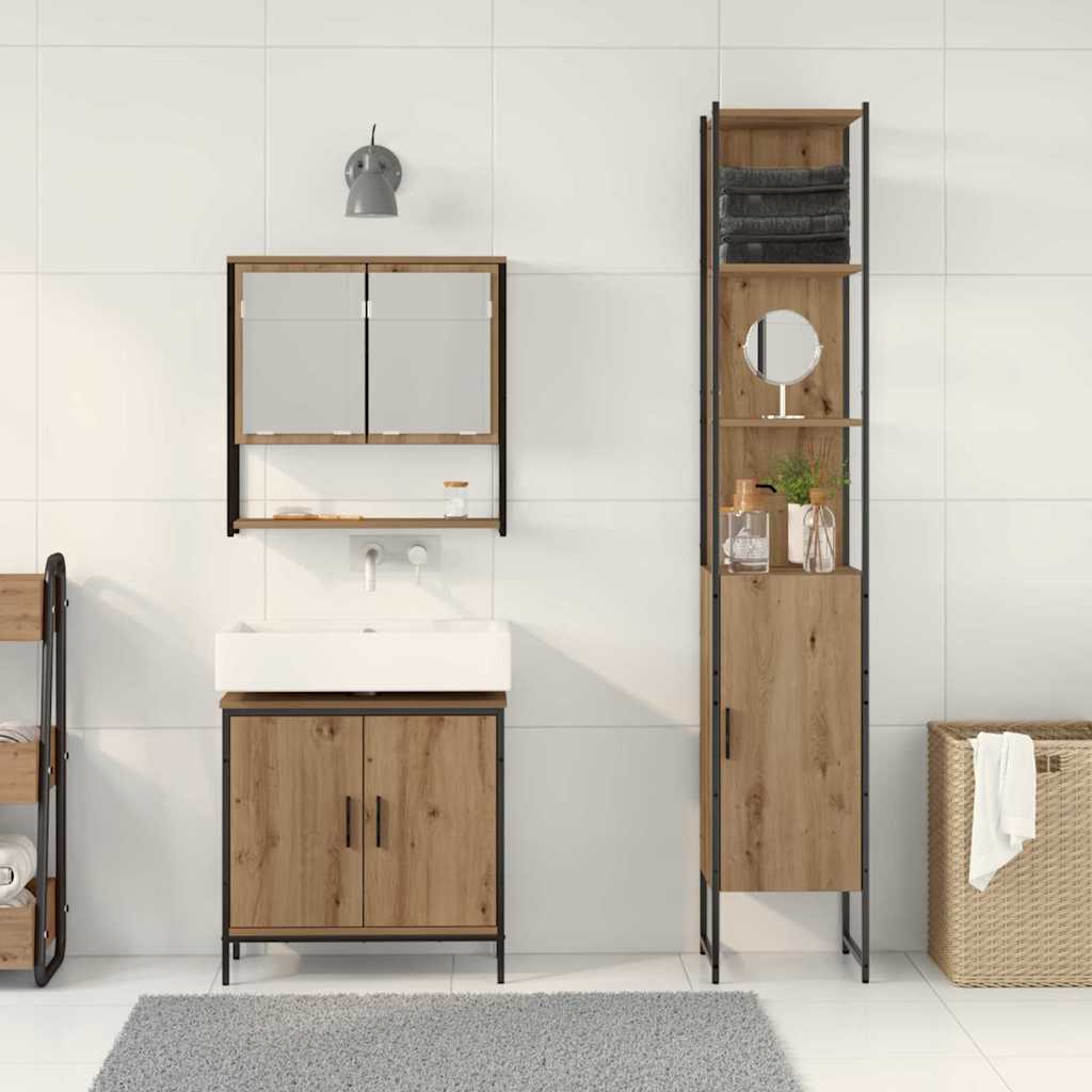 Bathroom Furniture Set with Shelf 3 pcs Brown Engineered wood