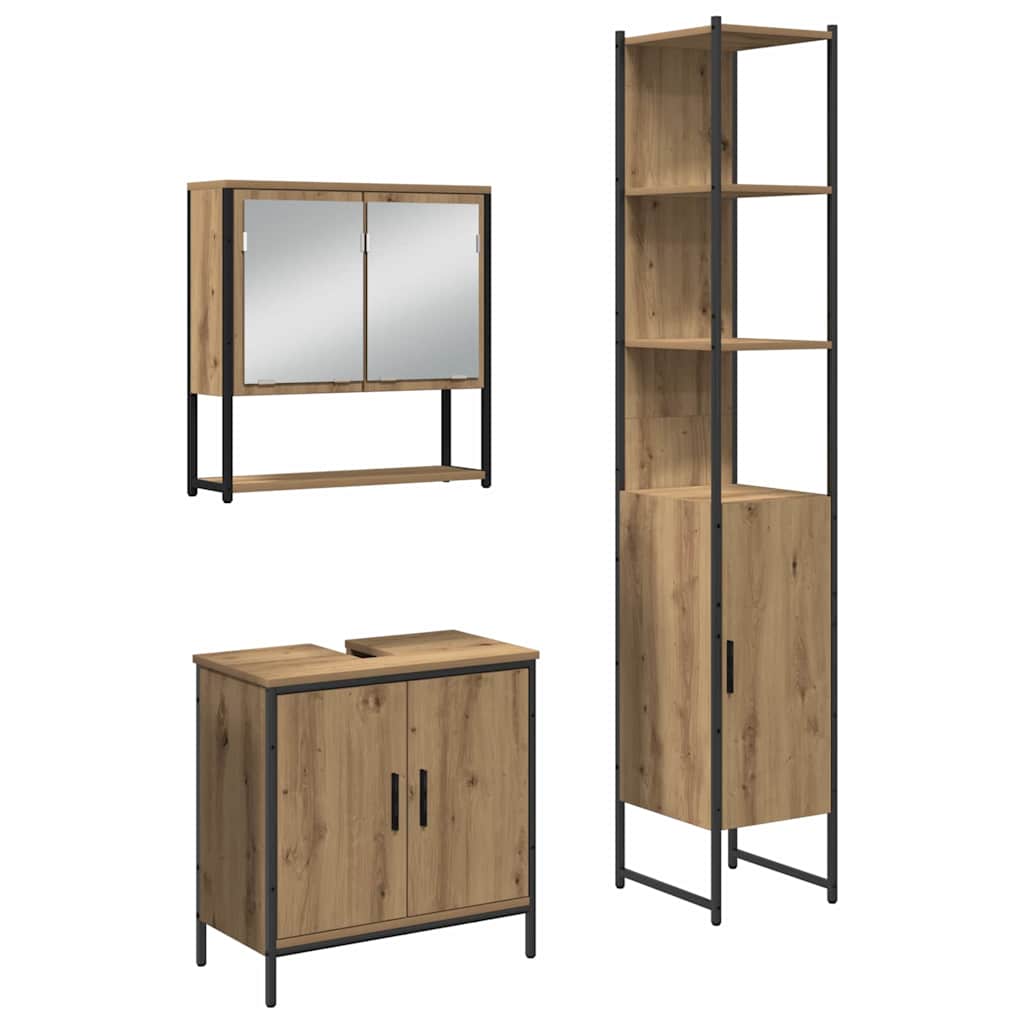 Bathroom Furniture Set with Shelf 3 pcs Brown Engineered wood