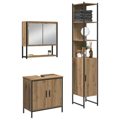 Bathroom Furniture Set with Shelf 3 pcs Brown Engineered wood