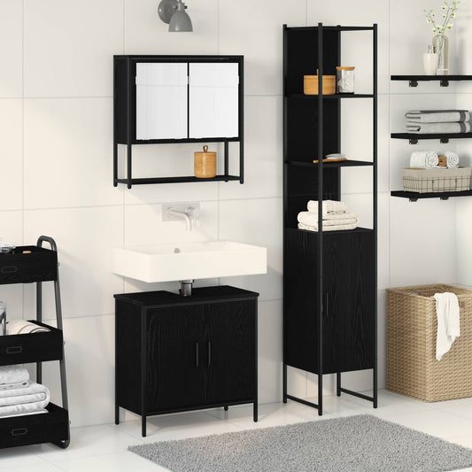 Bathroom Furniture Set 3 pcs Black Engineered wood