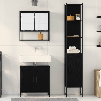 Bathroom Furniture Set with Shelf 3 pcs Black Engineered wood