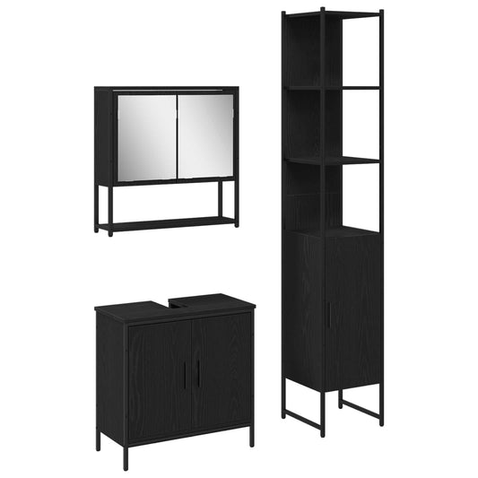Bathroom Furniture Set 3 pcs Black Engineered wood