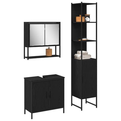 Bathroom Furniture Set with Shelf 3 pcs Black Engineered wood