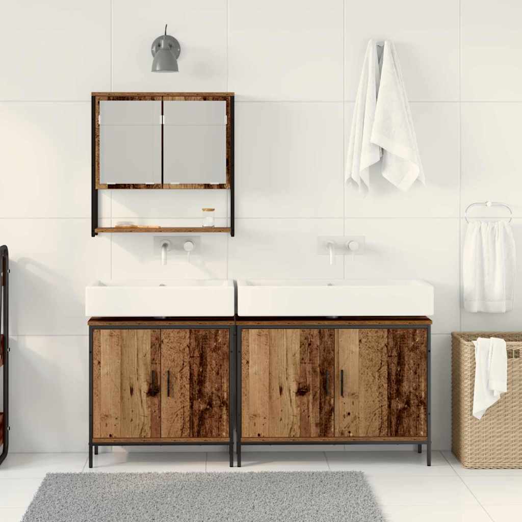 Bathroom Furniture Set with Shelf 3 pcs Brown Engineered wood