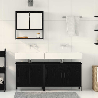 Bathroom Furniture Set with Shelf 3 pcs Black Engineered wood