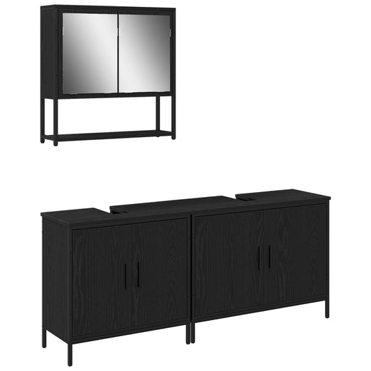Bathroom Furniture Set 3 pcs Black Engineered wood