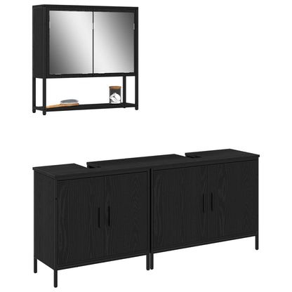 Bathroom Furniture Set with Shelf 3 pcs Black Engineered wood