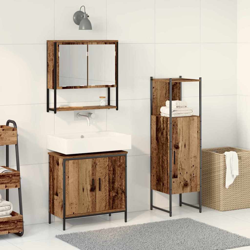 Bathroom Furniture Set with Shelf 3 pcs Brown Engineered wood