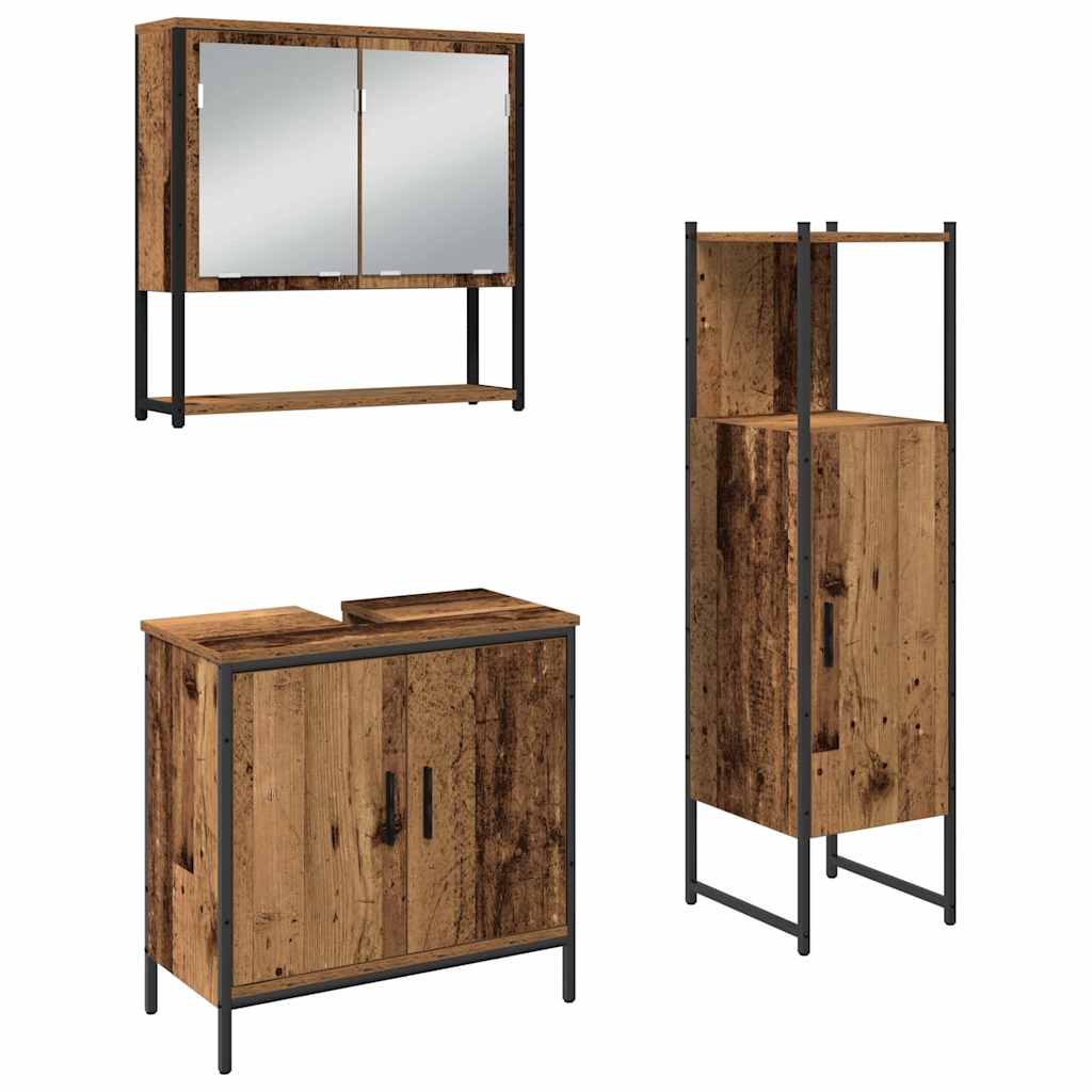 Bathroom Furniture Set with Shelf 3 pcs Brown Engineered wood