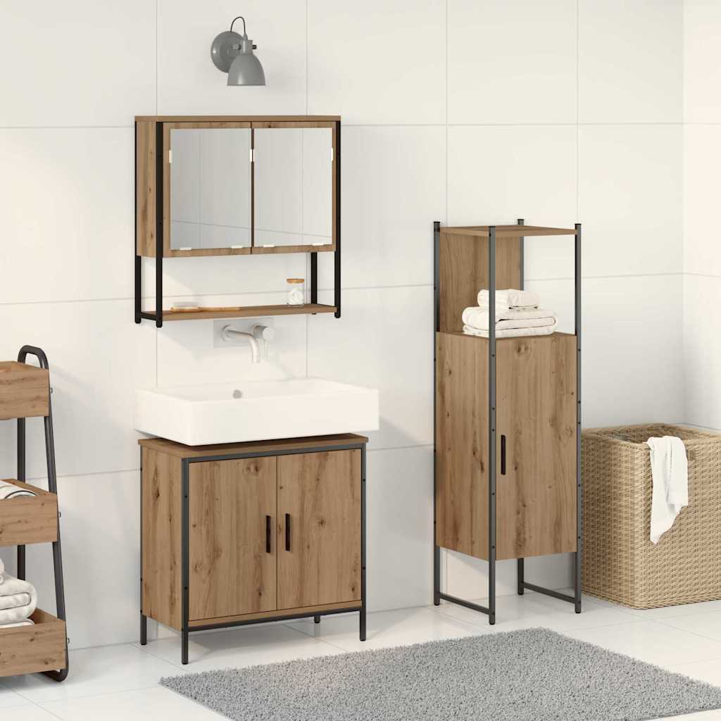 Bathroom Furniture Set with Shelf 3 pcs Brown Engineered wood