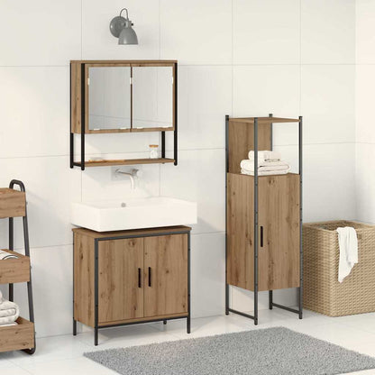 Bathroom Furniture Set with Shelf 3 pcs Brown Engineered wood