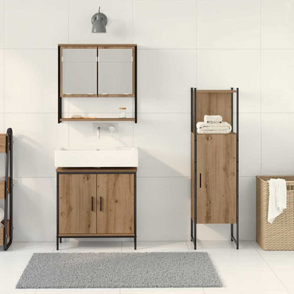 Bathroom Furniture Set with Shelf 3 pcs Brown Engineered wood