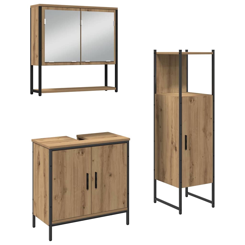 Bathroom Furniture Set with Shelf 3 pcs Brown Engineered wood