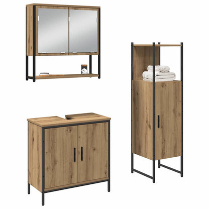 Bathroom Furniture Set with Shelf 3 pcs Brown Engineered wood