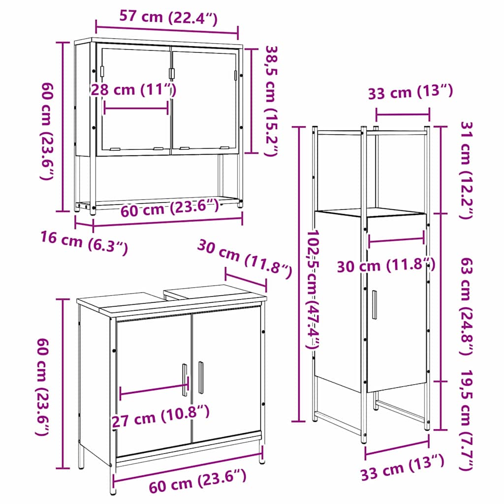 Bathroom Furniture Set with Shelf 3 pcs Brown Engineered wood