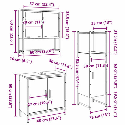 Bathroom Furniture Set with Shelf 3 pcs Brown Engineered wood