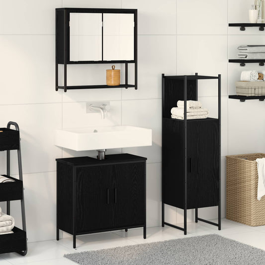 Bathroom Furniture Set 3 pcs Black Engineered wood
