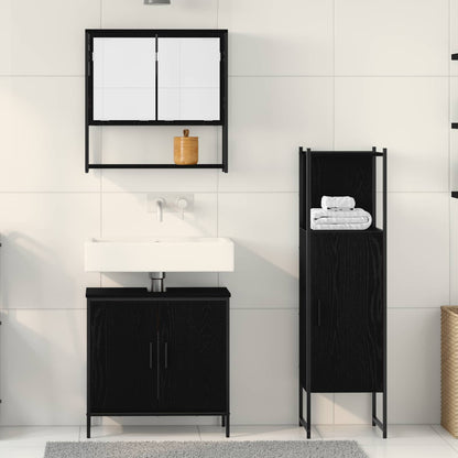 Bathroom Furniture Set with Shelf 3 pcs Black Engineered wood