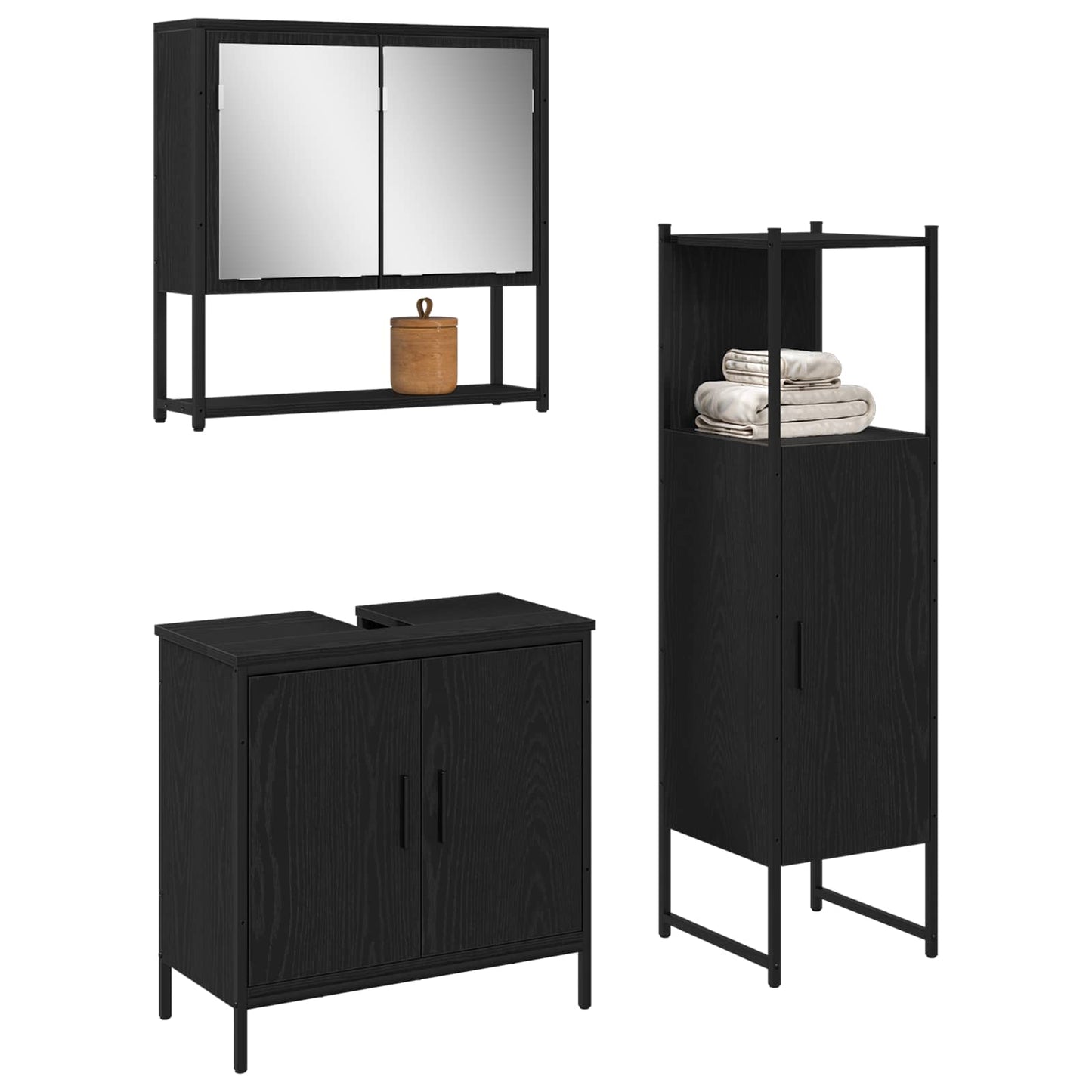 Bathroom Furniture Set with Shelf 3 pcs Black Engineered wood