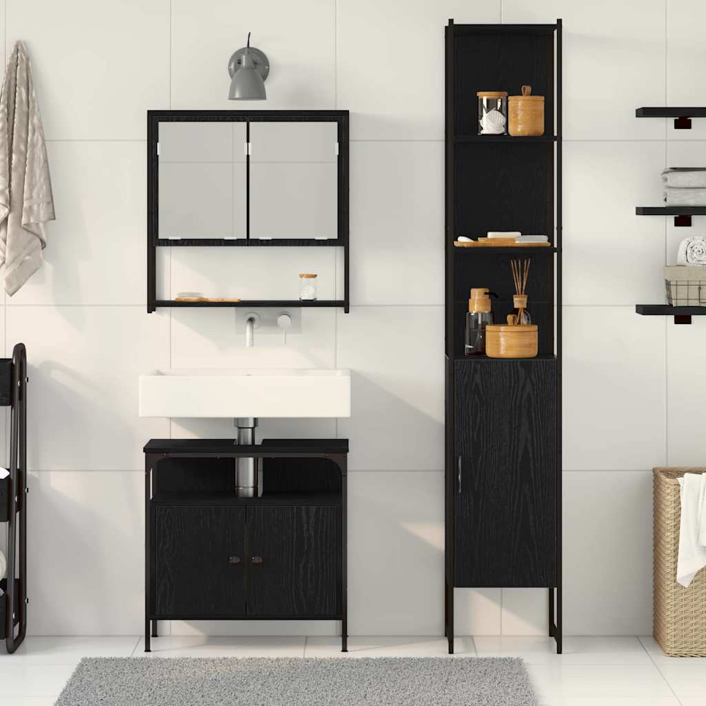 Bathroom Furniture Set 3 pcs Black Oak Engineered Wood