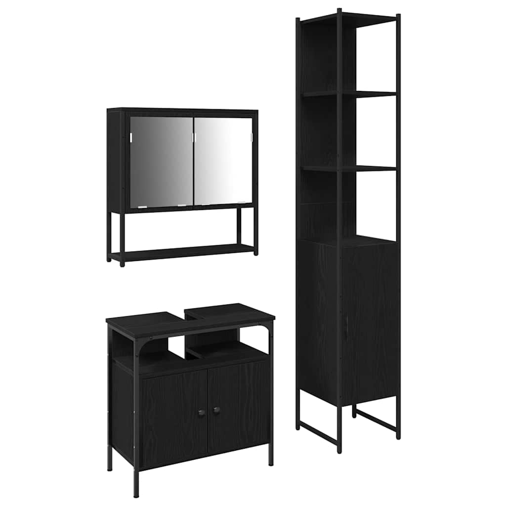 Bathroom Furniture Set 3 pcs Black Oak Engineered Wood