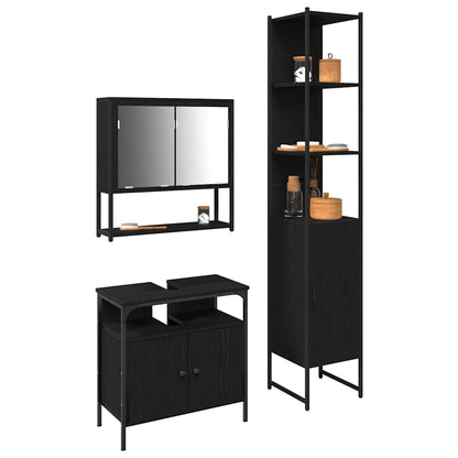 Bathroom Furniture Set 3 pcs Black Oak Engineered Wood