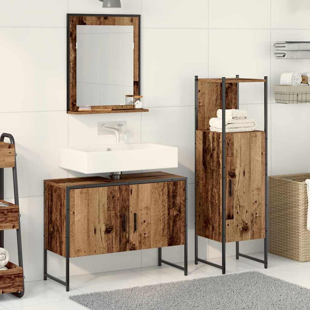 Bathroom Furniture Set with Shelf 3 pcs Brown Engineered wood