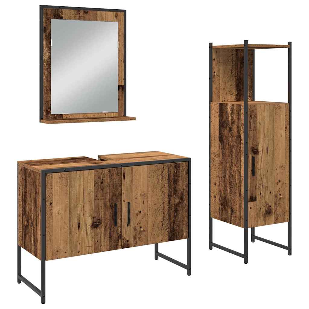 Bathroom Furniture Set with Shelf 3 pcs Brown Engineered wood