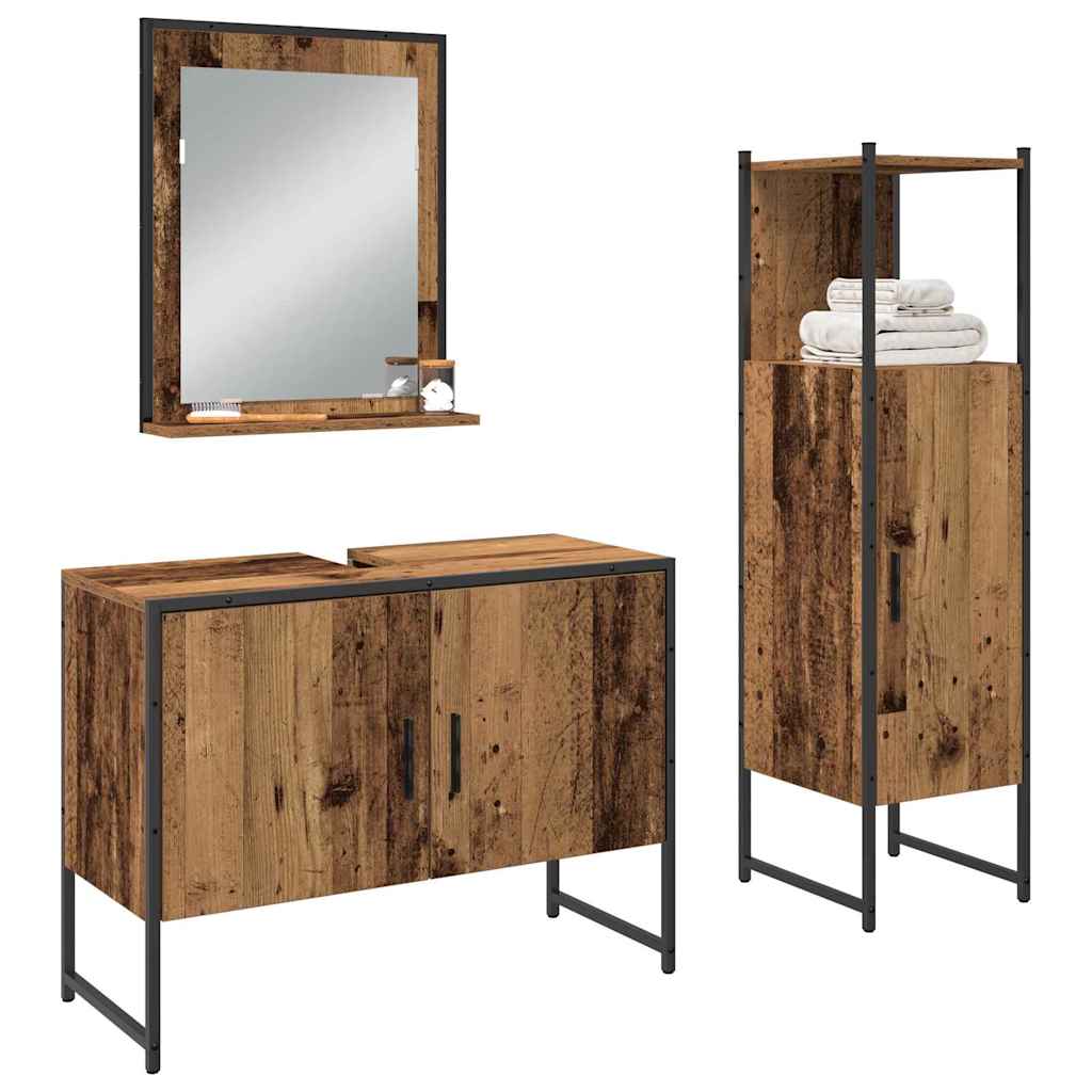 Bathroom Furniture Set with Shelf 3 pcs Brown Engineered wood