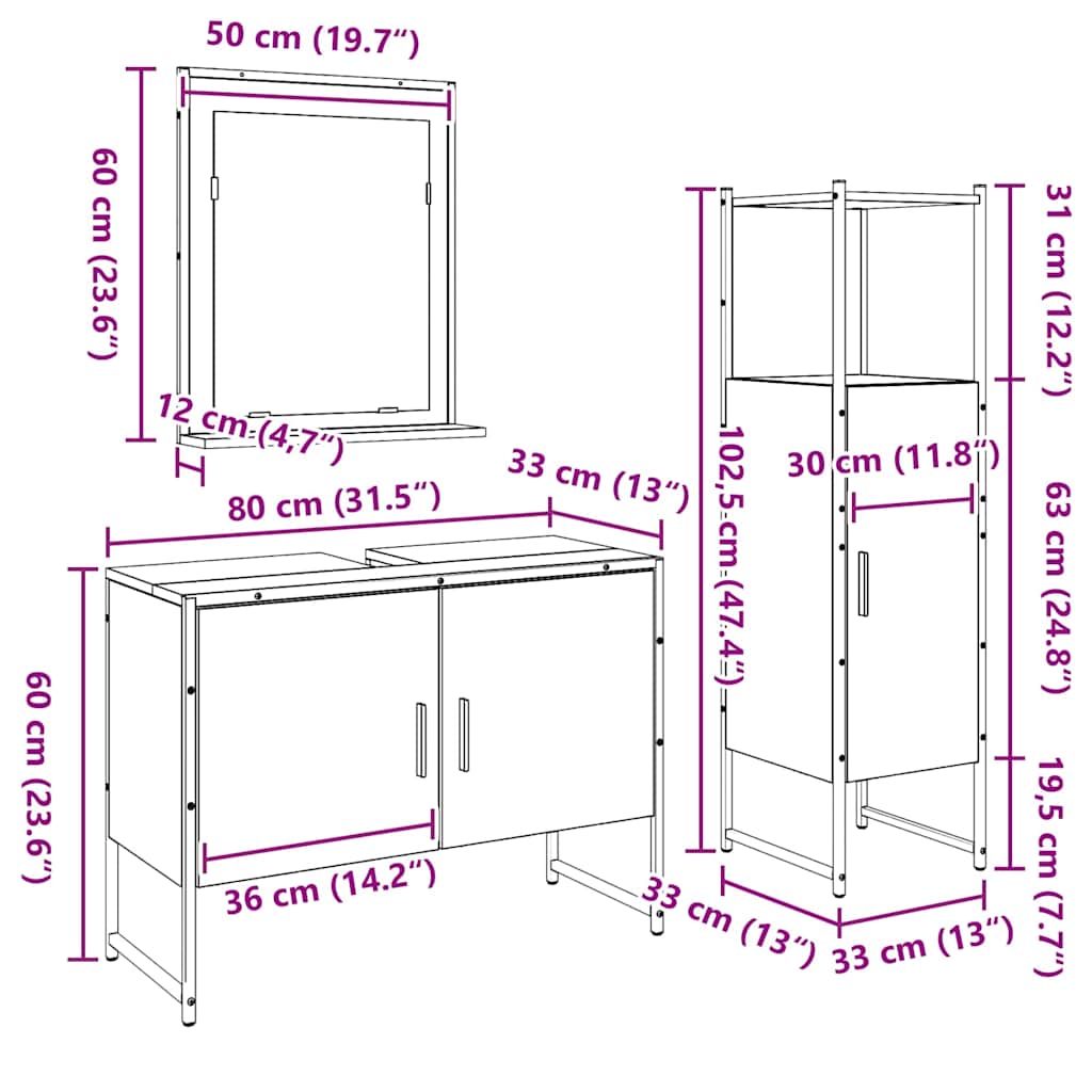 Bathroom Furniture Set with Shelf 3 pcs Brown Engineered wood