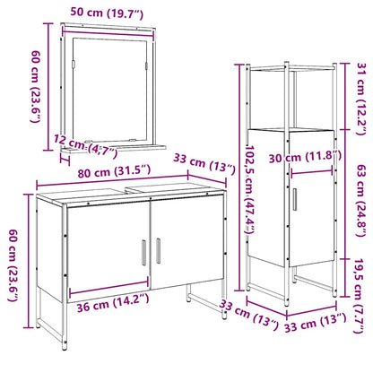 Bathroom Furniture Set with Shelf 3 pcs Brown Engineered wood