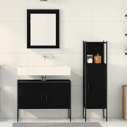 Bathroom Furniture Set with Shelf 3 pcs Black Engineered wood
