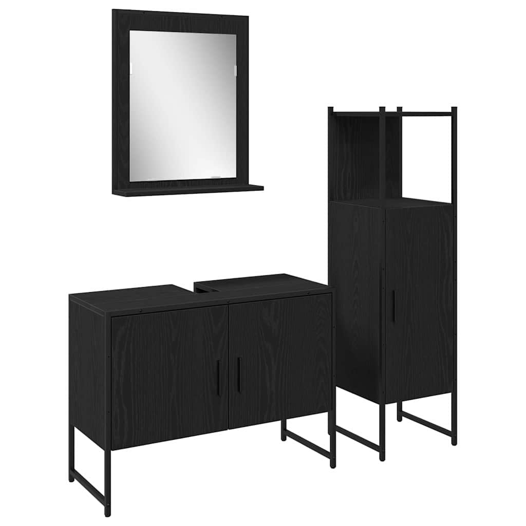 Bathroom Furniture Set with Shelf 3 pcs Black Engineered wood