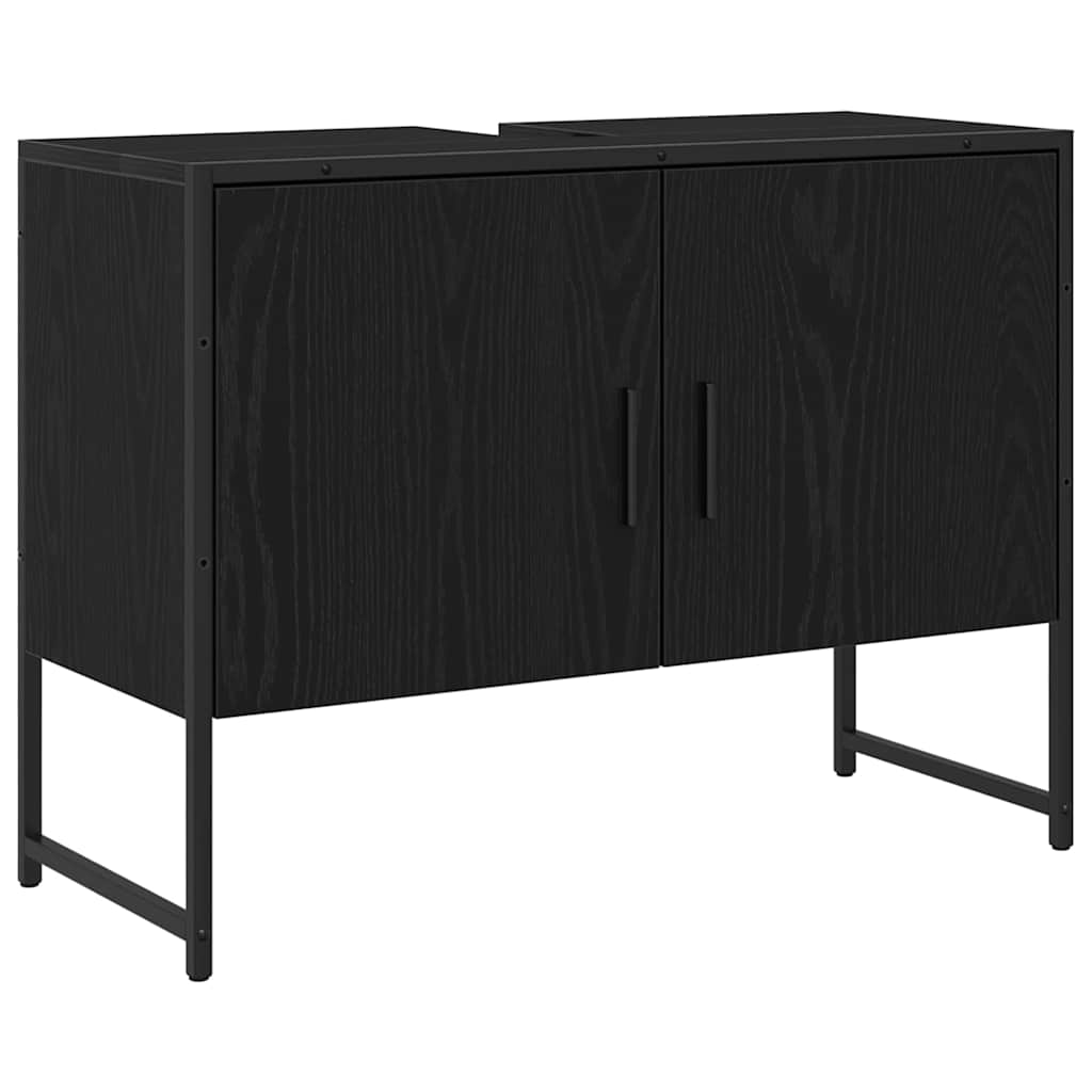 Bathroom Furniture Set with Shelf 3 pcs Black Engineered wood