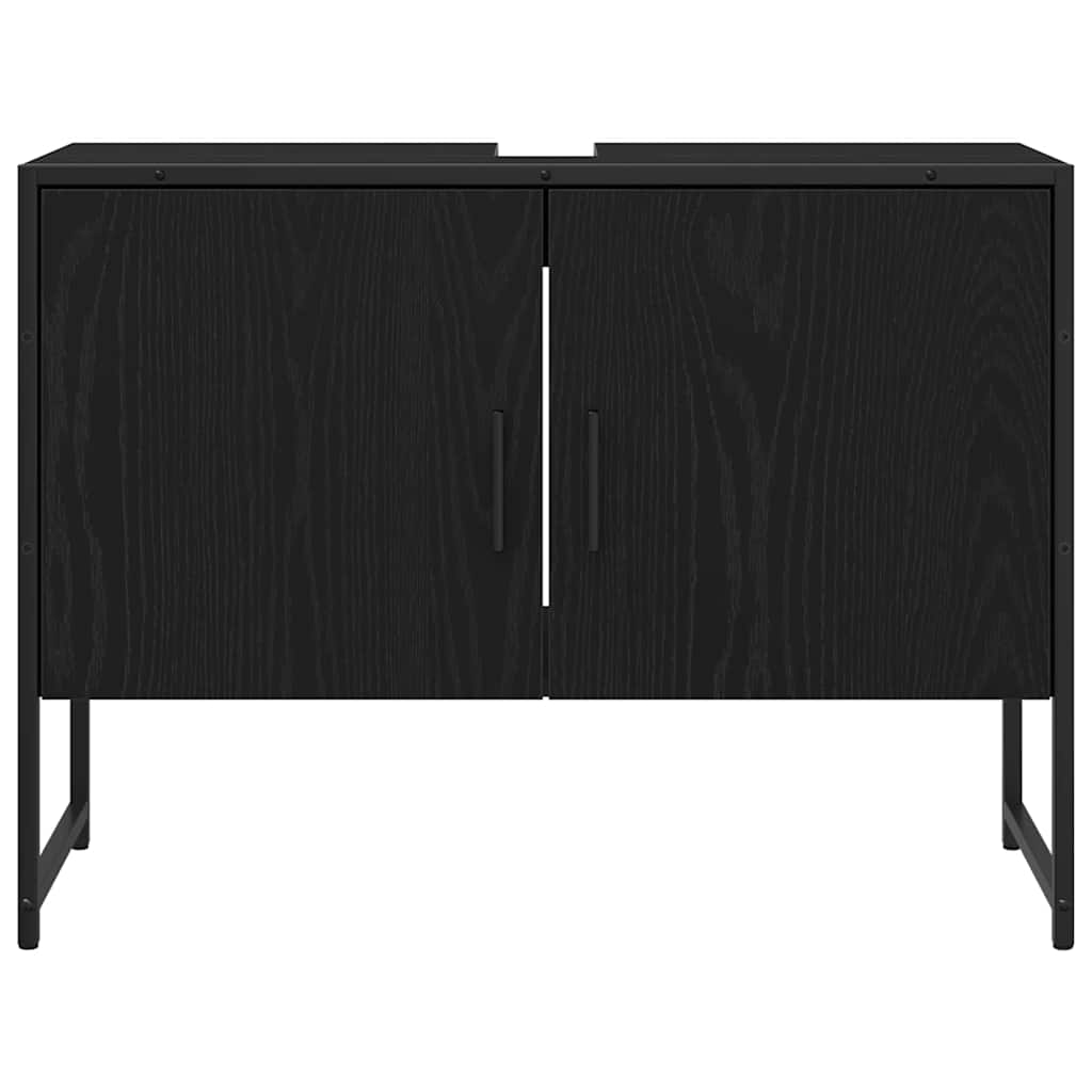 Bathroom Furniture Set with Shelf 3 pcs Black Engineered wood