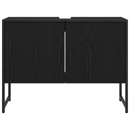Bathroom Furniture Set with Shelf 3 pcs Black Engineered wood
