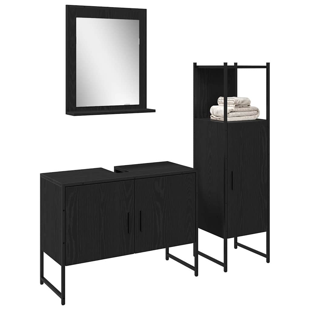 Bathroom Furniture Set with Shelf 3 pcs Black Engineered wood