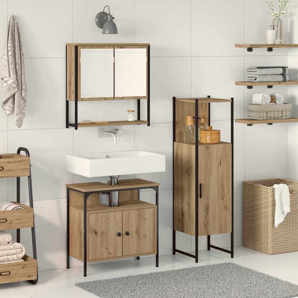 Bathroom Furniture Set with Shelf 3 pcs Brown Engineered wood