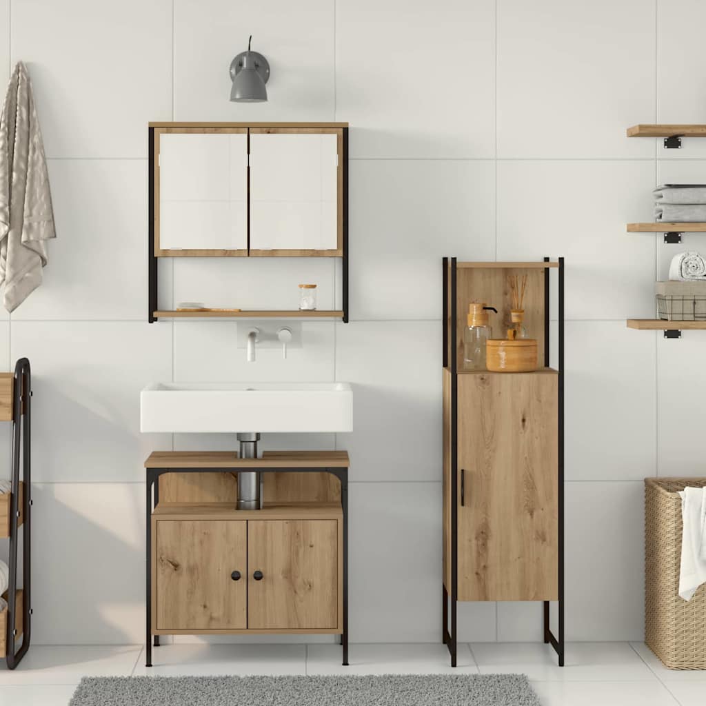 Bathroom Furniture Set with Shelf 3 pcs Brown Engineered wood