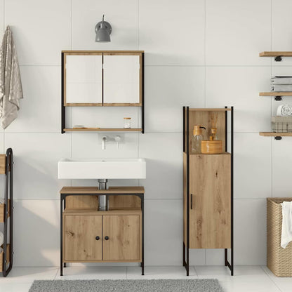 Bathroom Furniture Set with Shelf 3 pcs Brown Engineered wood
