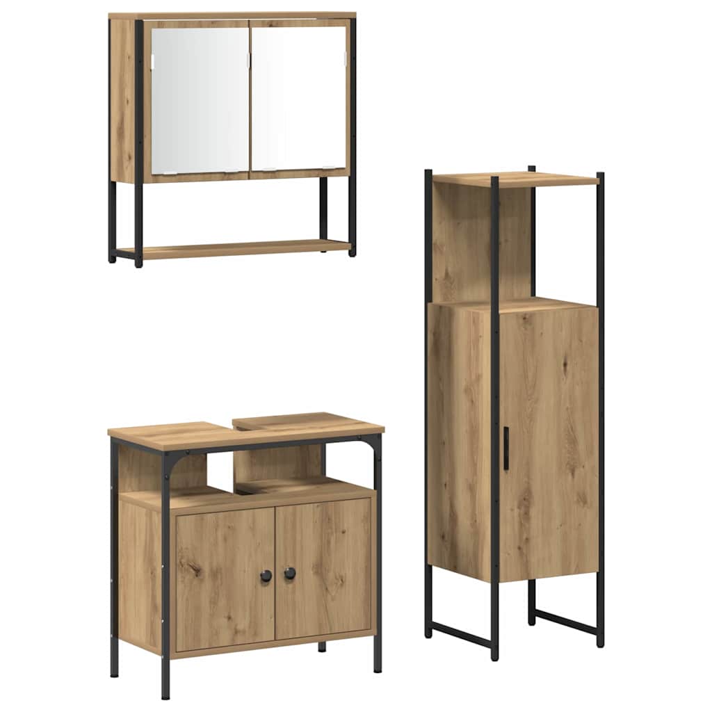 Bathroom Furniture Set with Shelf 3 pcs Brown Engineered wood