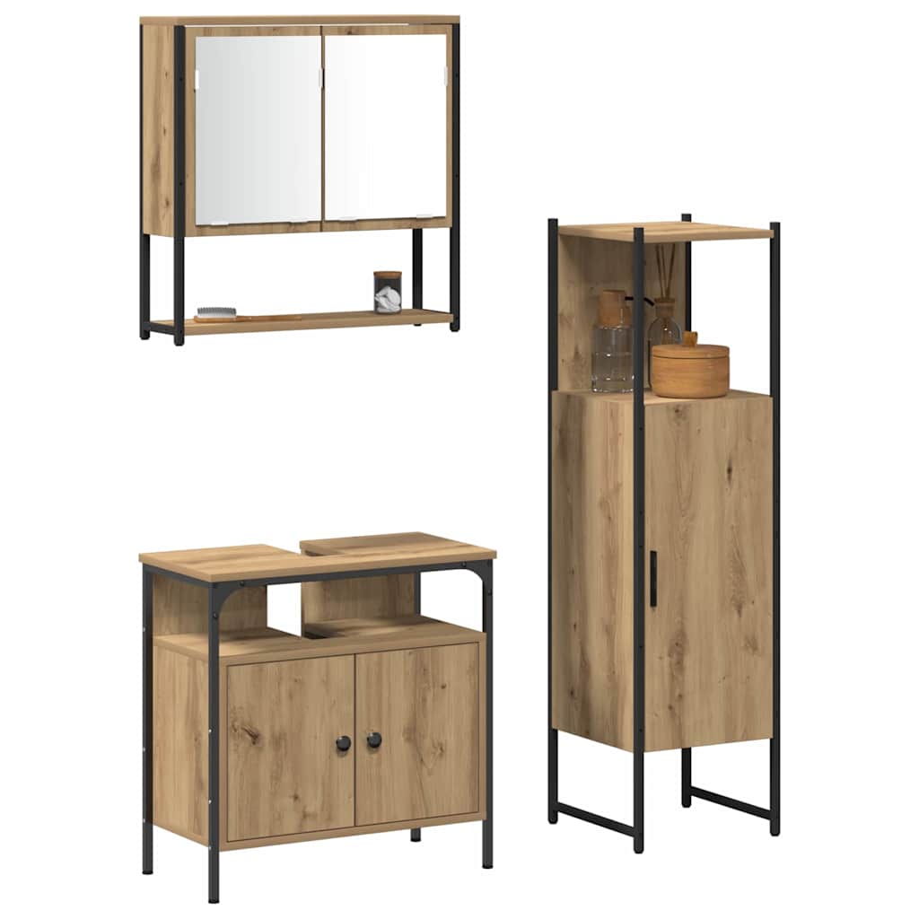 Bathroom Furniture Set with Shelf 3 pcs Brown Engineered wood