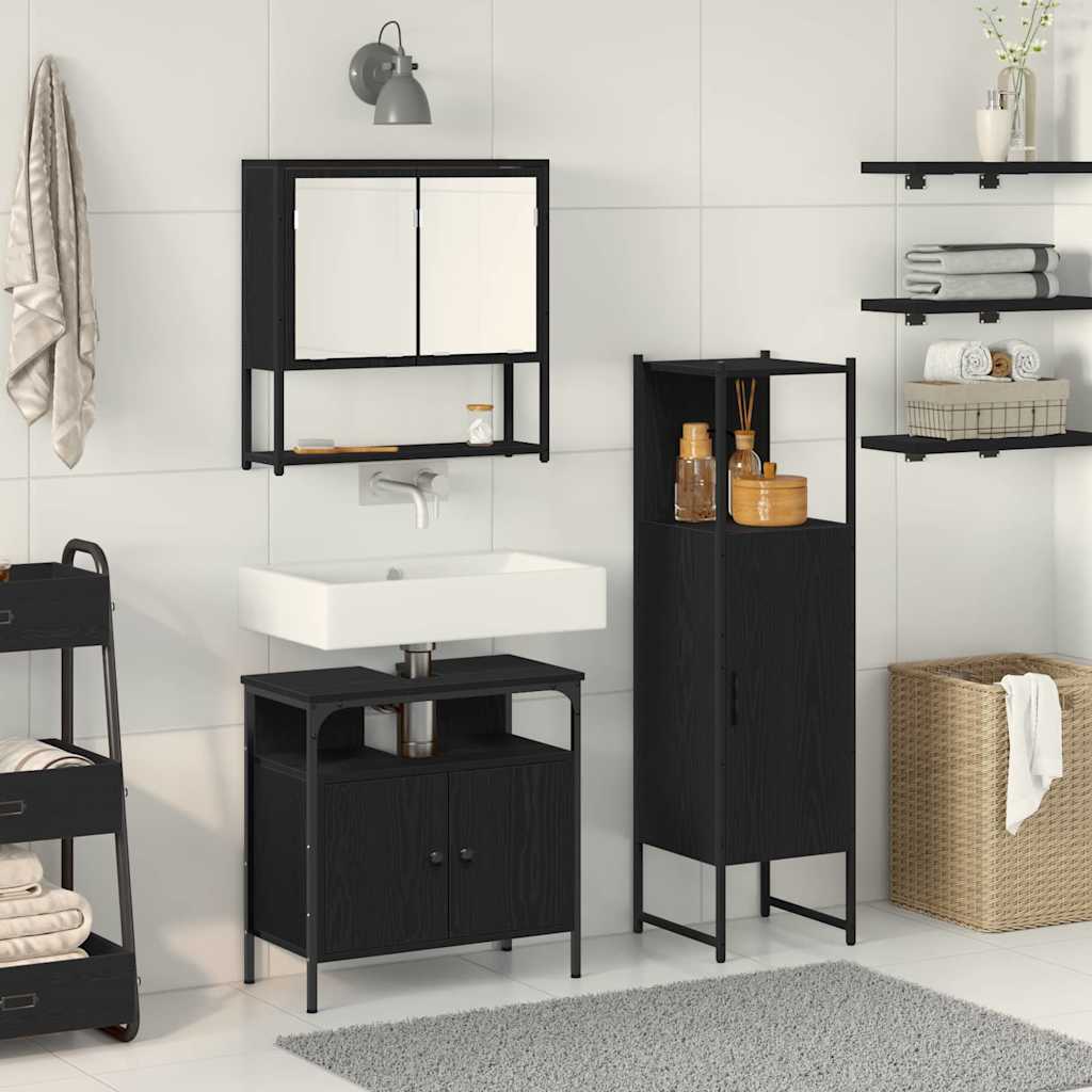 Bathroom Furniture Set with Shelf 3 pcs Black Engineered wood