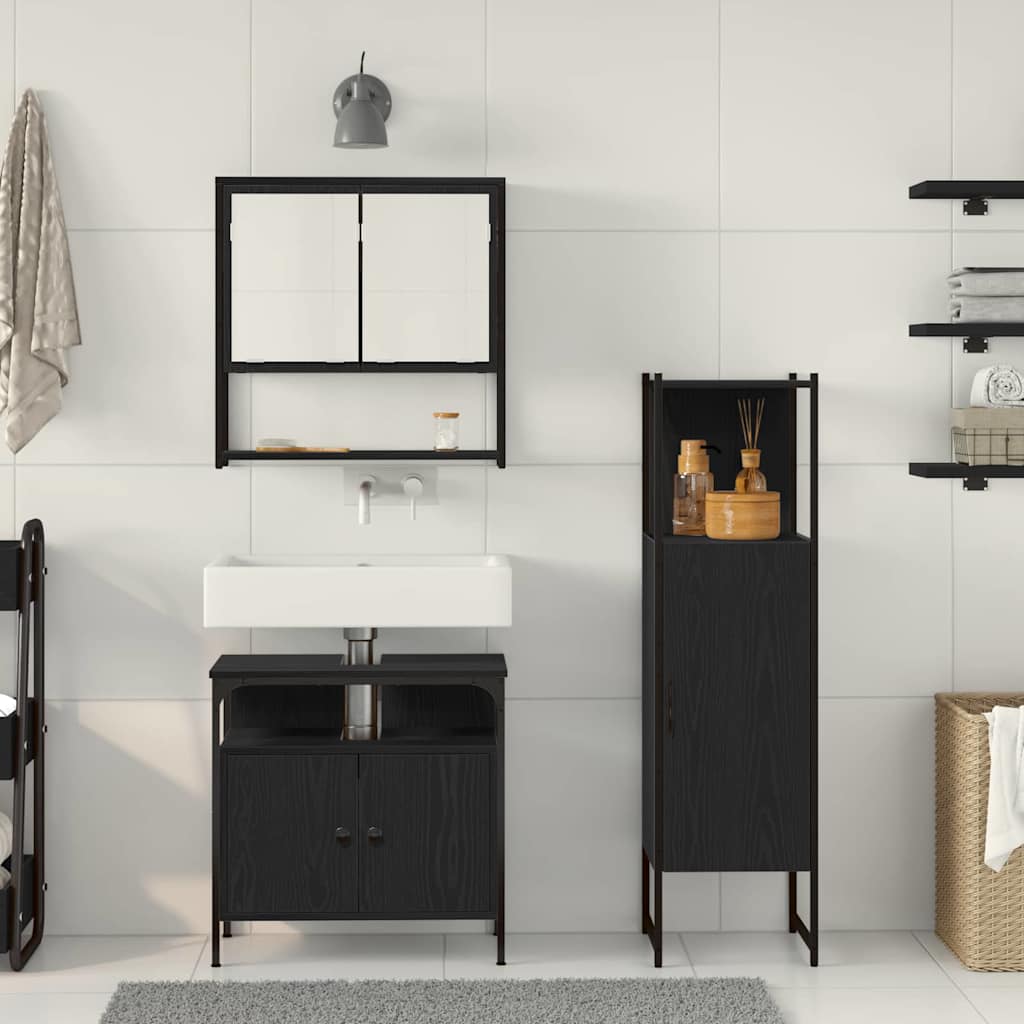 Bathroom Furniture Set with Shelf 3 pcs Black Engineered wood