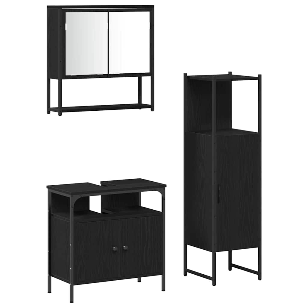 Bathroom Furniture Set with Shelf 3 pcs Black Engineered wood