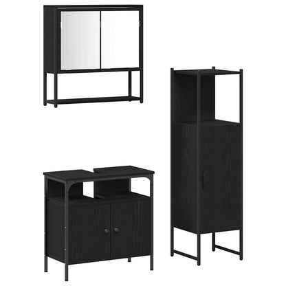 Bathroom Furniture Set with Shelf 3 pcs Black Engineered wood