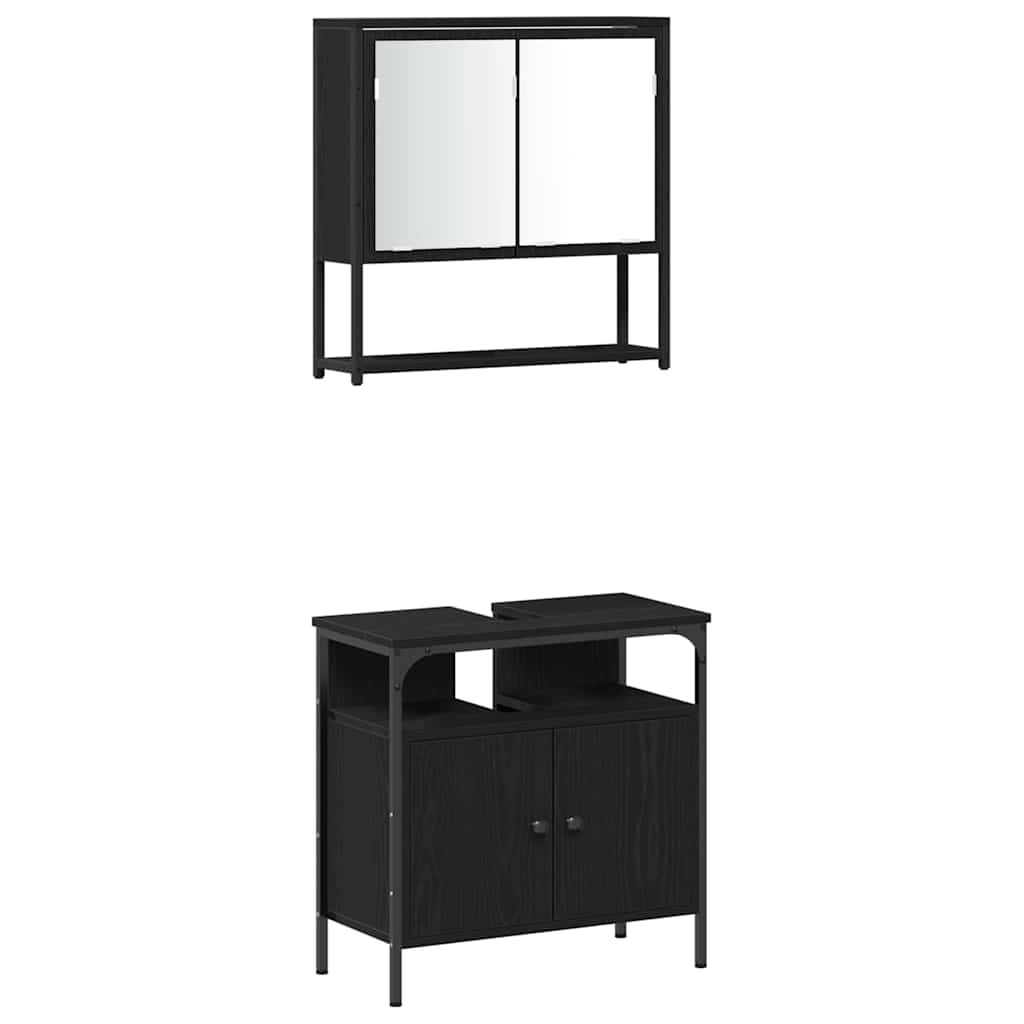 Bathroom Furniture Set with Shelf 3 pcs Black Engineered wood