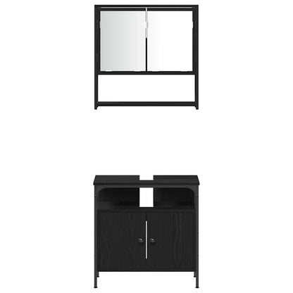 Bathroom Furniture Set with Shelf 3 pcs Black Engineered wood