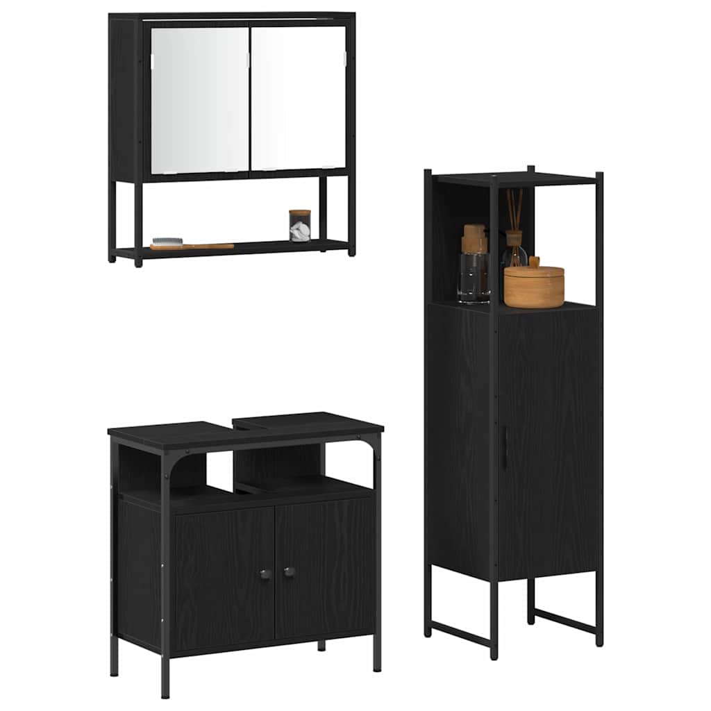 Bathroom Furniture Set with Shelf 3 pcs Black Engineered wood