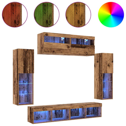 TV Cabinet Set Wall-mounted 6 pcs Old wood Engineered wood